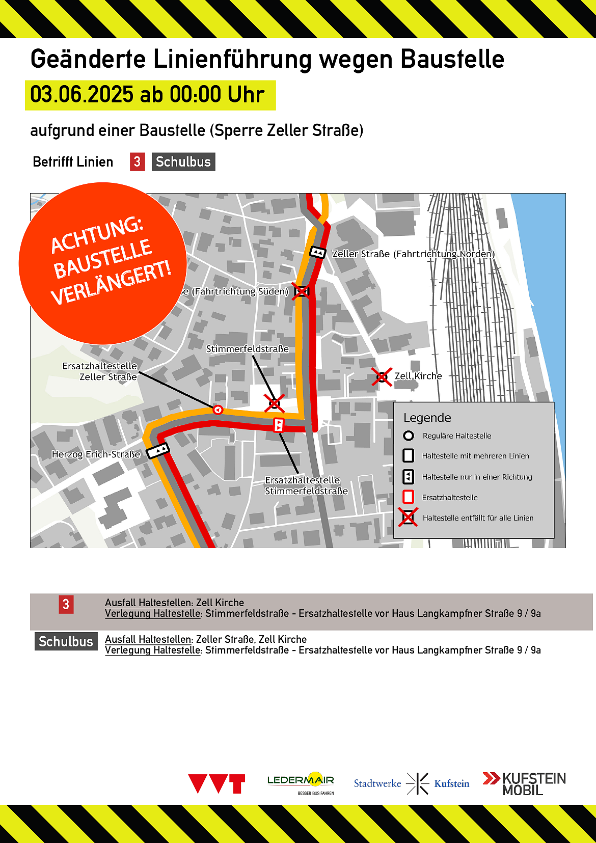 2025-09-25_Geänderte Linienführung Baustelle Zell Kirche - Verlängerung